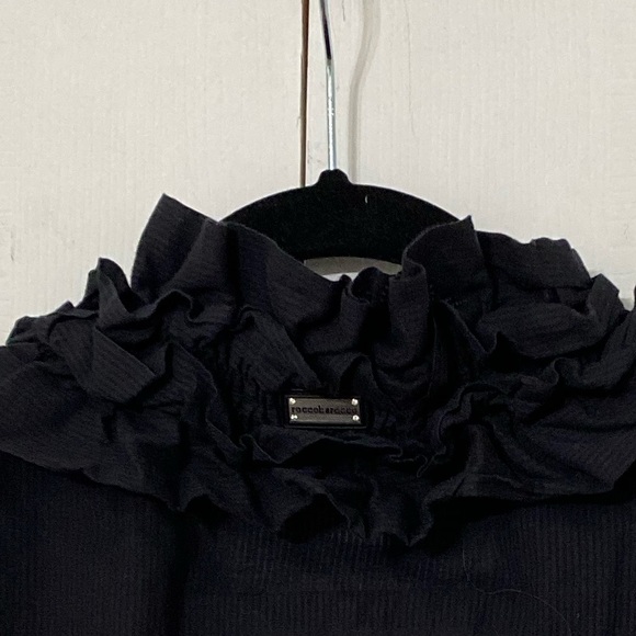 roccobarocco | Black Rhinestone Ruffled Top 6 - Picture 6 of 9